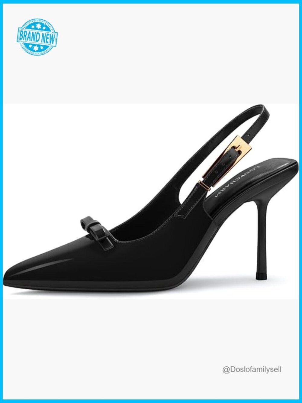 Closed Pointed Toe Slingback Pumps with Bow Metal Buckle Stiletto Heels Dress